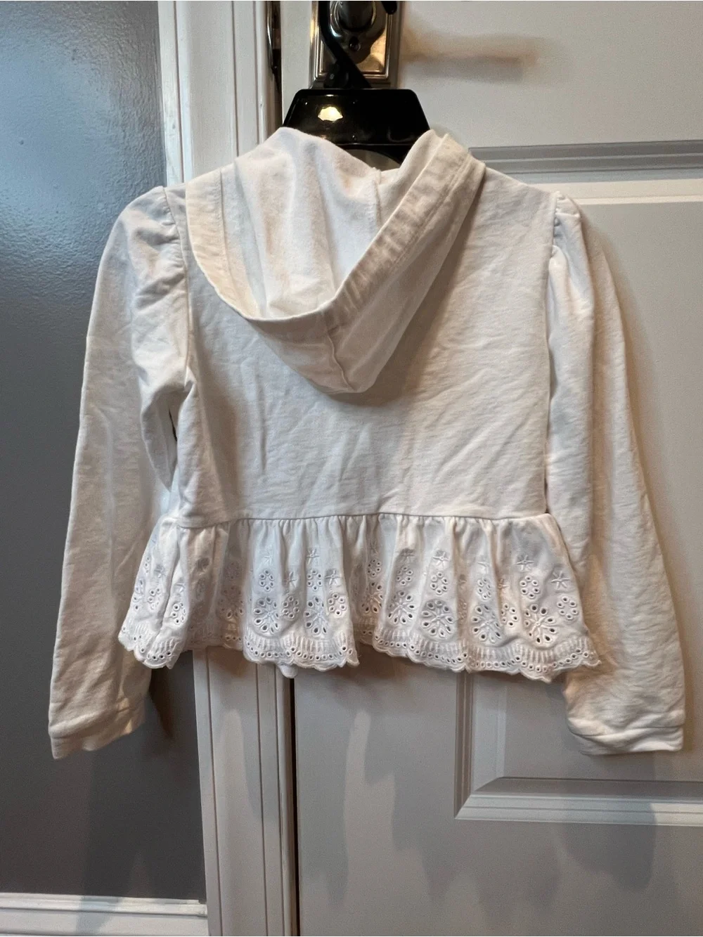 Mayoral White Hooded Eyelet-Peplum Zip Jacket